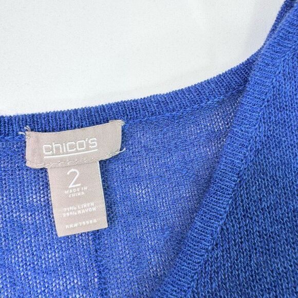 Chicos Top Shirt Womens Large Linen Blend Blue Oversized Open Knit Flowy - Picture 2 of 7
